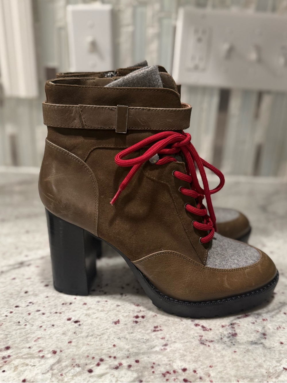 Antonio Melani Parton brown leather and suede lace-up bootie